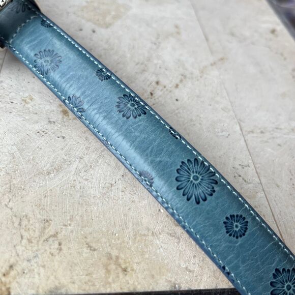 Brighton Blue Floral Tooled Leather Belt Charm Western Boho Y2K ML 32 main image 3